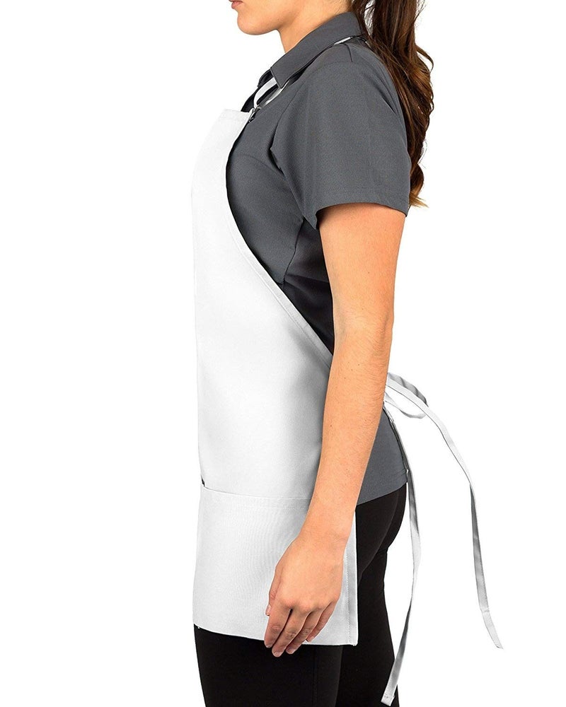 KNG White 3 Pocket Adjustable Bib Apron for Men and Women - Pack of 6 - Image 2